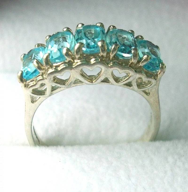Vintage Damen Sterling & 5 Blautopas Ring Größe 7 Signiert C N A von GrannyjosPlace
