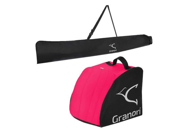 Granori Skitasche Rolltop Skisack + Skischuhtasche für 1 Paar Skischuhe & Ski (Kombi-Set), 150 bis 195 cm Länge (Größe variabel einstellbar) von Granori