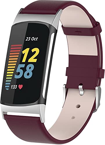 Gransho Kompatibel mit Fitbit Charge 5 Uhrenarmband, verstellbares weiches Leder Ersatzband mit Edelstahlschnalle, Muster 4, Gurt von Gransho