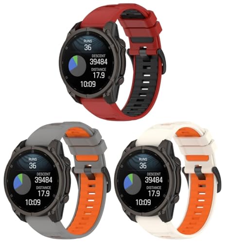 Gransho Silikon Uhrenarmband kompatibel mit Garmin Quatix7 pro/Fenix E 47MM / Tactix8 47mm / Tactix Charlie/Descent G1, Ersatzarmband Sportarmband Uhr Zubehör NO250917 (C [Pack of 3]) von Gransho