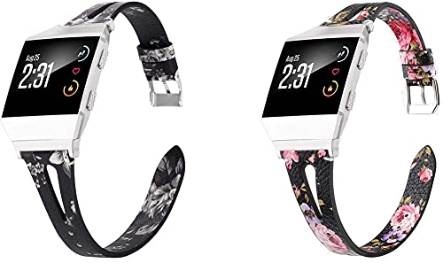 Gransho Watch Strap Compatible with Fitbit Ionic, Leather Strap Replacement Watch Bracelet with Stainless Steel Metal Clasp for Men Women (Pattern 4+pattern 5) von Gransho