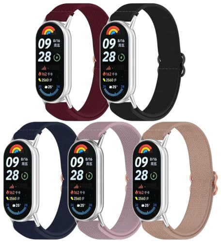 Gransho kompatibel mit Xiaomi Band 9 NFC / 8 NFC / 8 / Mi 9 Uhrenarmband, Premium NATO Strap - Vintage Edition - Schließe Edelstahl Matt NO250701 (E [Pack of 5]) von Gransho