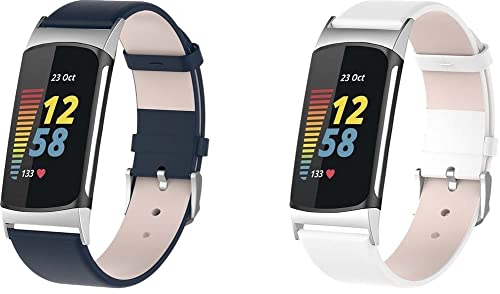 Quick release watch straps compatible with Fitbit Charge 5 – leather straps for men and women in an elegant style (Pattern 1+Pattern 2) von Gransho