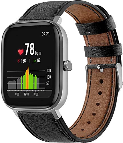 Schnellverschluß Uhrenarmbänder kompatibel mit Amazfit GTS 3 / GTS 2 / GTS 2 Mini - Leder Armbänder für Herren und Damen im eleganten Stil (20mm, Black) von Gransho