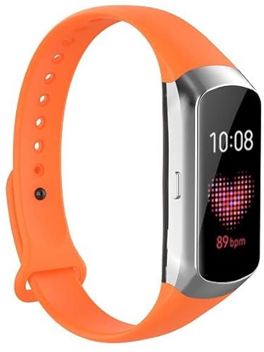 Silikon Uhrenarmbänder kompatibel mit Galaxy Fit SM-R370, Gebürstete Edelstahl Schwarz Schnalle (Orange) von Gransho