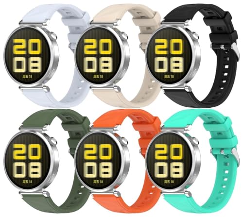Silikon Uhrenarmbänder kompatibel mit Huawei Watch GT4 41MM / GT 5 Pro 42MM / GT5 41MM, Gebürstete Edelstahl Schnalle NO250705 (E [Pack of 6]) von Gransho