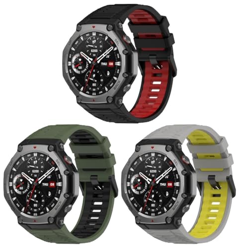 Silikon Uhrenarmband kompatibel mit Amazfit T-Rex 3, mit Schnellverschluss NO250816 (C [Pack of 3]) von Gransho