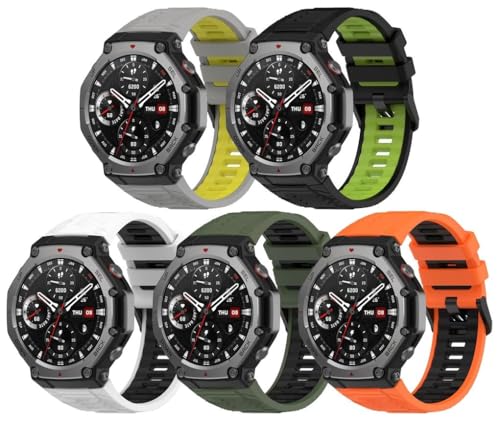 Silikon Uhrenarmband kompatibel mit Amazfit T-Rex 3, mit Schnellverschluss NO250816 (D [Pack of 5]) von Gransho