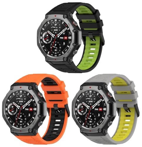 Silikon Uhrenarmband kompatibel mit Amazfit T-Rex 3, mit Schnellverschluss NO250816 (F [Pack of 3]) von Gransho