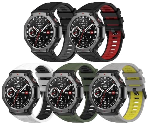 Silikon Uhrenarmband kompatibel mit Amazfit T-Rex 3, mit Schnellverschluss NO250816 (F [Pack of 5]) von Gransho