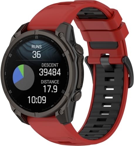 Silikon Uhrenarmband kompatibel mit Garmin Descent mk2 / Enduro/Fenix 5X / TACTIX 7 / Fenix 7X, mit Schnellverschluss NO250917 (Red Black) von Gransho