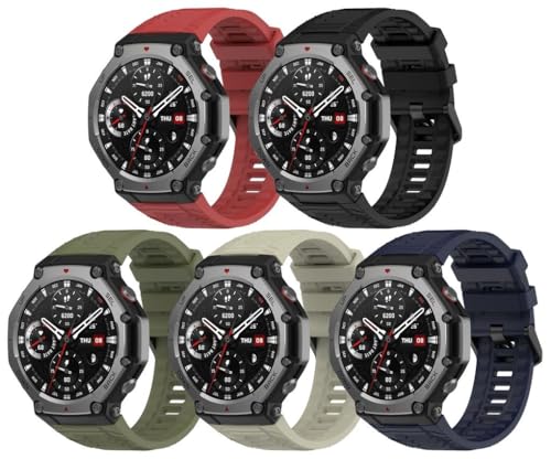 Uhrenarmband kompatibel mit Amazfit T-Rex 3, Premium Weiches Silikon Verstellbarer Ersatzgurt NO250830 (C [Pack of 5]) von Gransho