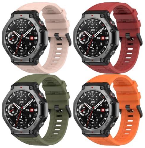 Uhrenarmband kompatibel mit Amazfit T-Rex 3, Premium Weiches Silikon Verstellbarer Ersatzgurt NO250830 (D [Pack of 4]) von Gransho