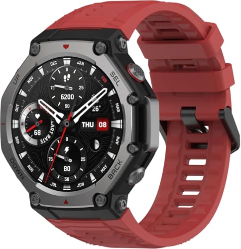 Uhrenarmband kompatibel mit Amazfit T-Rex 3, Premium Weiches Silikon Verstellbarer Ersatzgurt NO250830 (Red) von Gransho