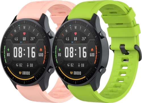 Uhrenarmband kompatibel mit Xiaomi Haylou RT LS05S / Mi Watch Sport/Mi Watch Color, Premium Weiches Silikon Verstellbarer Ersatzgurt (22mm, Pink + Green) von Gransho