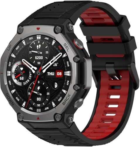 kompatibel mit Amazfit T-Rex 3 Uhrenarmbänder Soft Silikon Classic Ersatz NO250704 (Black Red) von Gransho
