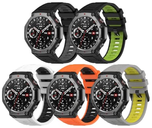 kompatibel mit Amazfit T-Rex 3 Uhrenarmbänder Soft Silikon Classic Ersatz NO250704 (H [Pack of 5]) von Gransho
