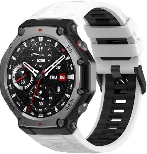 kompatibel mit Amazfit T-Rex 3 Uhrenarmbänder Soft Silikon Classic Ersatz NO250704 (White Black) von Gransho