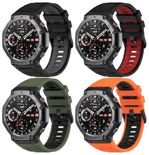 kompatibel mit Amazfit T-Rex 3 Uhrenarmbänder Soft Silikon Classic Ersatz NO250804 (A [Pack of 4]) von Gransho