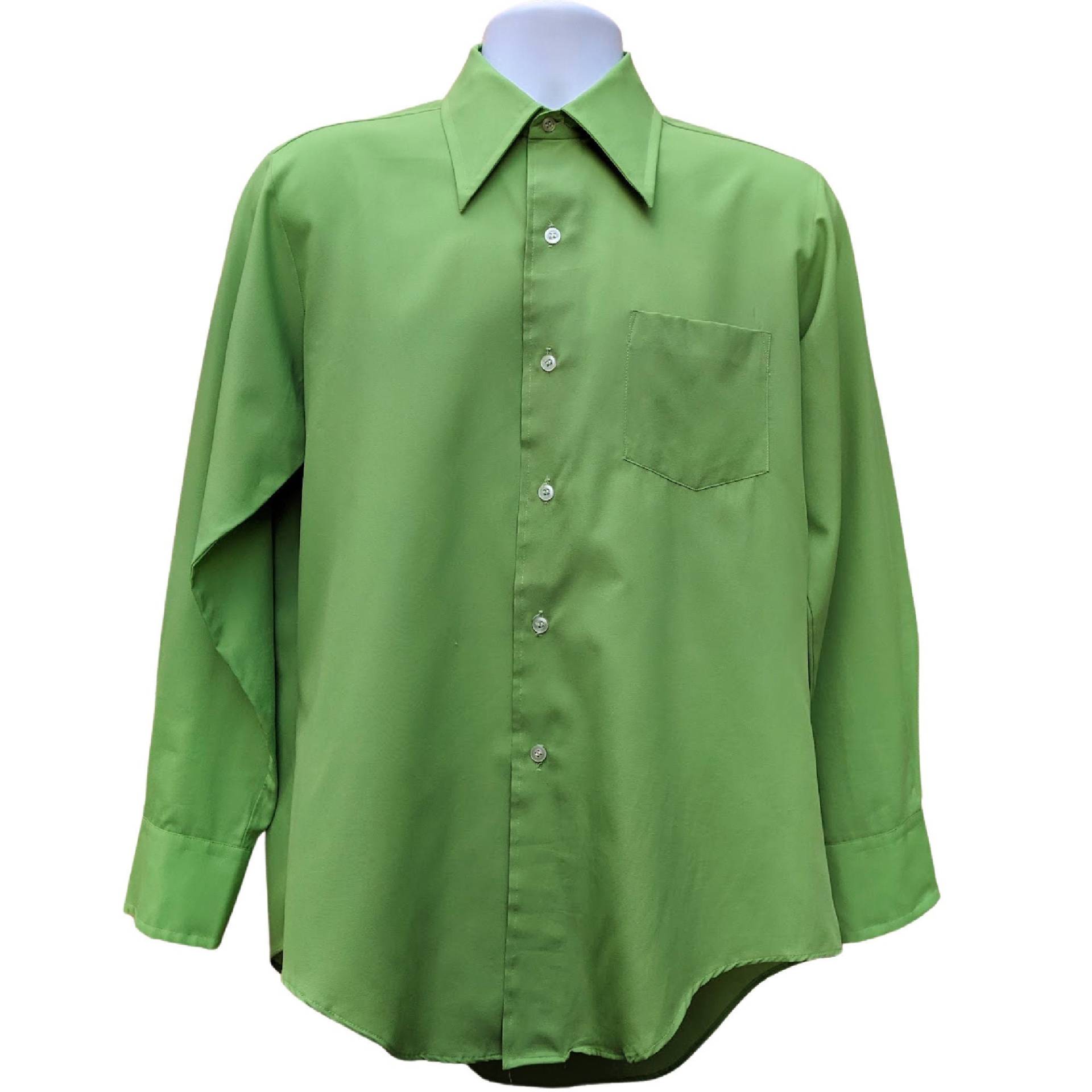 Vintage 60Er Oder 70Er Jahre Apfelgrünes Herren Hemd Langarm Aus 100 % Polyester von GrantandGarbo