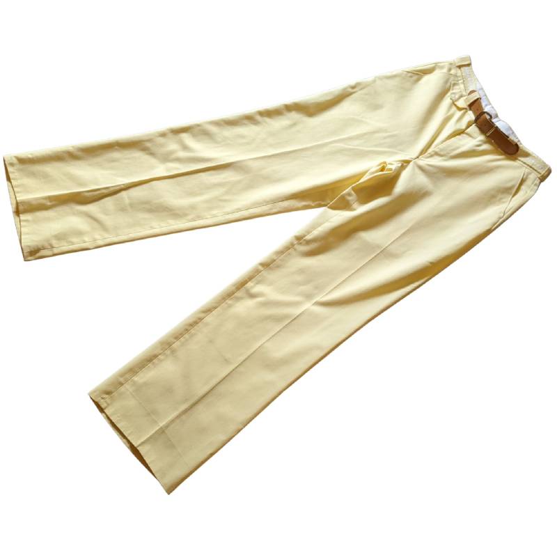 Vintage 70Er Oder 80Er Jahre Hellgelbe High Waist Flat Front Hose Mit Passendem Gürtel von GrantandGarbo