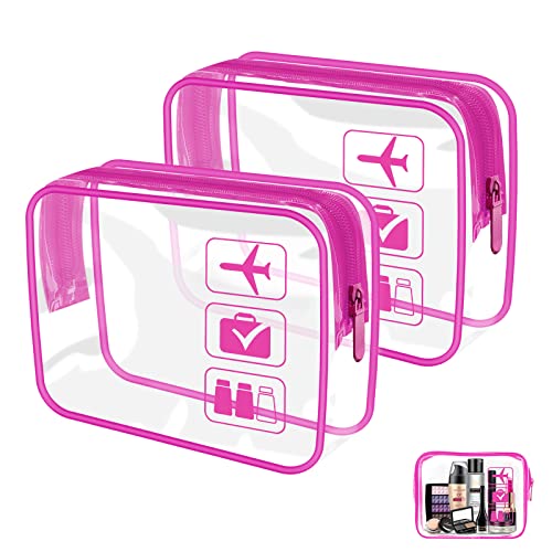 Kulturtasche Transparent Set, Durchsichtige Flugzeug Beutel, Kulturtasche zum Transport von Flüssigkeiten, Kosmetikbeutel durchsichtig Reise für Männer, Frauen (Rosa, 2 Stück Set) von Grantop