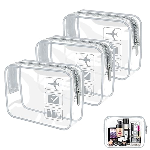 Kulturtasche Transparent Set, Durchsichtige Flugzeug Beutel, Kulturtasche zum Transport von Flüssigkeiten, Kosmetikbeutel durchsichtig Reise für Männer, Frauen (Grau, 3 Stück Set) von Grantop