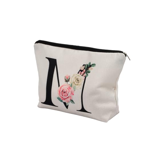 A-Z 26 Brief Personalisierte Make-up-Tasche für Frauen, Braut Alphabet Kosmetiktasche Mit 26 Buchstaben für Schwester Mutter Brautjungfer Freunde M von Granvoo
