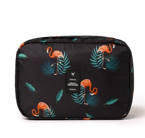 Granvoo Kulturtasche Damen Groß, Kulturbeutel Zum Aufhängen, Kosmetiktasche Reise Waschtasche für Kinder Frauen Mädchen Damen Herren Waschtasche für Pflegeprodukte Makeup (Schwarz Flamingo) von Granvoo