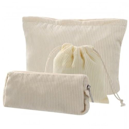Travel Makeup Bag Set, Kosmetiktasche Klein Stoff, Kulturtasche Damen Set Cord, Kosmetiktasche Damen Multifunktionaler, Kleiner Kosmetikbeutel für Handtasche, 3er Cord Tasche Set (Weiß) von Granvoo
