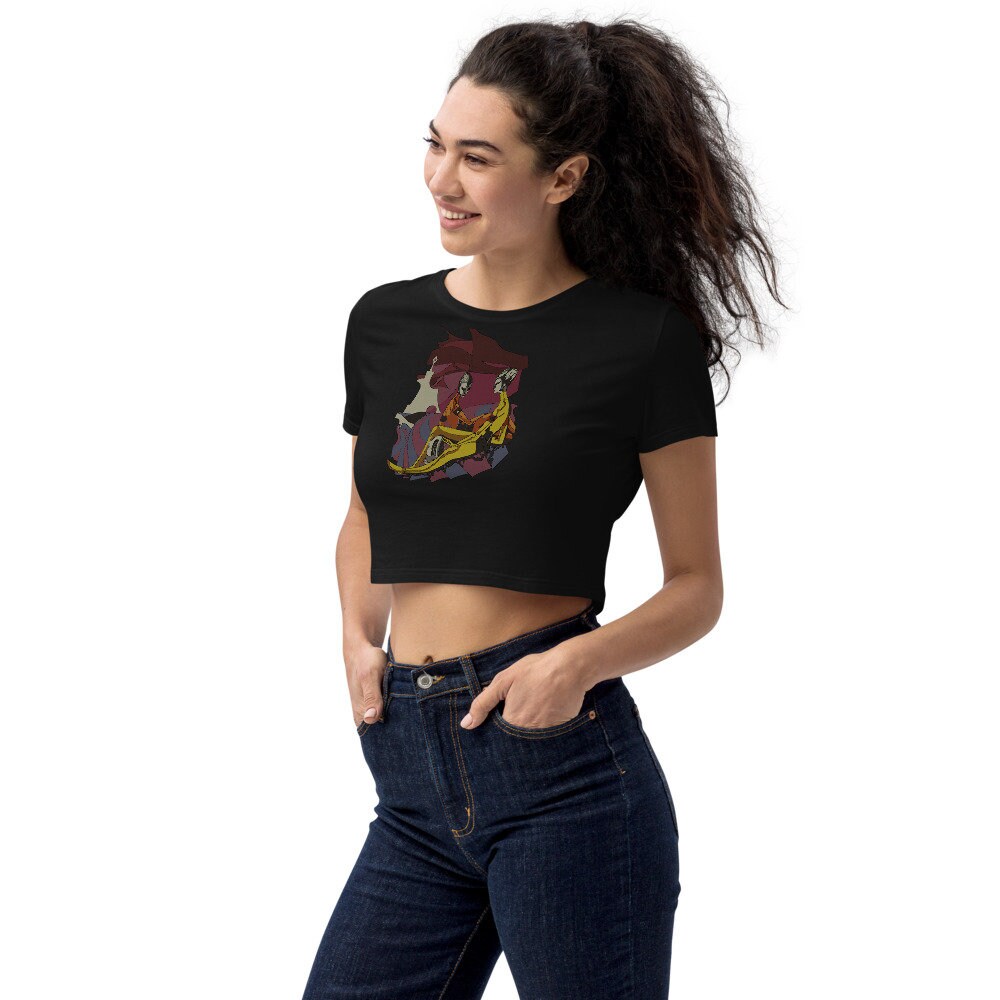 70Er Sci-Fi Space Aliens Bio Crop Top Frauen Mädchen T-Shirt Science Fiction Strange Cool 1970Er Retro Vintage Galaxy Planet Sterne Grafik von GraogramanDesigns