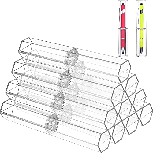 Graootoly 10 Stück Acryl Stifteboxen Klar Kugelschreiber Etui Bleistift Geschenkbox Stift Aufbewahrungsbehälter Sechseck Single für Schule Büro von Graootoly