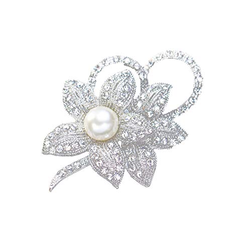 Graootoly Classy Flower Brooch Pin with Shiny Created Crystal and Created Pearl for Christmas wedding or prom von Graootoly