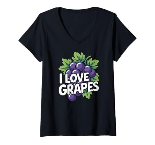 Damen Ich Liebe Trauben, Trauben, Obst, Strauß, Weinbergwein T-Shirt mit V-Ausschnitt von Grape Grapes Fruit Vineyard Winery Wine