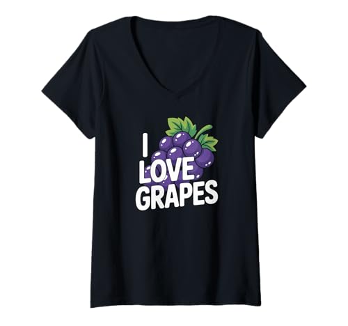 Damen Ich Liebe Trauben Lustiger Traubenstrauß, Fruchtliebhaber T-Shirt mit V-Ausschnitt von Grape Lover I Love Grapes Fruit Vineyard