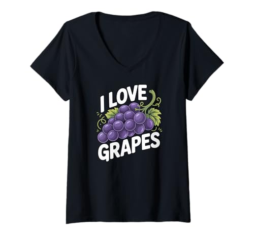 Damen Weinberg-Thema „Ich Liebe Trauben“, lila, Fruchtbündel T-Shirt mit V-Ausschnitt Damen Weinberg-Thema „Ich Liebe Trauben“, lila, Fruchtbündel T-Shirt mit V-Ausschnitt von Grape Lover Vineyard Purple Grapes Fruit