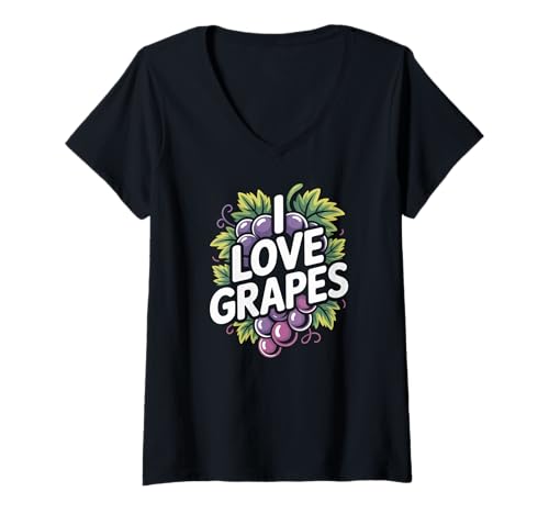 Damen Ich Liebe Trauben Traubenliebhaber Fruit Vine Vineyard T-Shirt mit V-Ausschnitt Damen Ich Liebe Trauben Traubenliebhaber Fruit Vine Vineyard T-Shirt mit V-Ausschnitt von Grapes Fruit Vineyard Viticulture Wine Lover