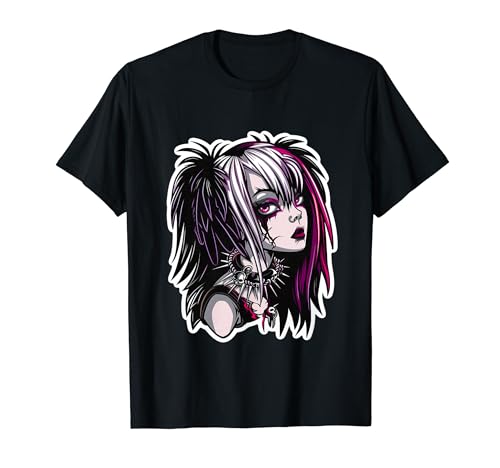 Creepy Anime Japanisches Goth Girl Rabenfeder Manga Nervenkitzel T-Shirt von GraphiTeeGeek