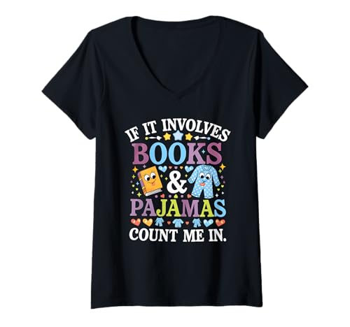 Damen Book Lover Reader If Involves Books Pyjamas Count T-Shirt mit V-Ausschnitt von Graphic 365