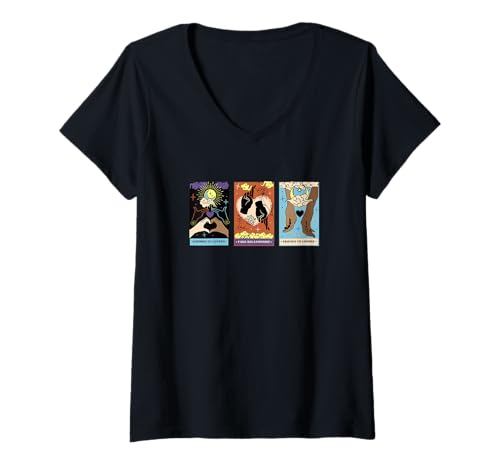Damen Enemies To Lovers Vintage Retro Tarot Card Line Up T-Shirt mit V-Ausschnitt von Graphic Apparel
