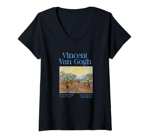Damen Vincent Van Gogh Olive Trees Fine Art Print Front & Back T-Shirt mit V-Ausschnitt von Graphic Apparel