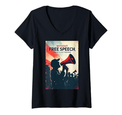 Damen Mutige Typografie-Kunst mit Redefreiheit T-Shirt mit V-Ausschnitt Damen Mutige Typografie-Kunst mit Redefreiheit T-Shirt mit V-Ausschnitt von Graphic Art free speech lettering