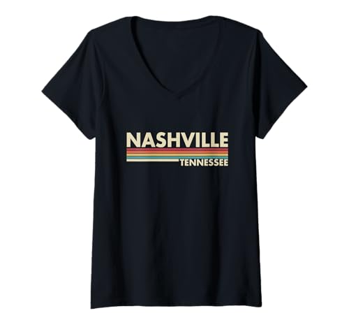 Damen Nashville - Tennessee - Vintage / Retro Stripes - Classic T-Shirt mit V-Ausschnitt Damen Nashville - Tennessee - Vintage / Retro Stripes - Classic T-Shirt mit V-Ausschnitt von Graphic Club Inc.