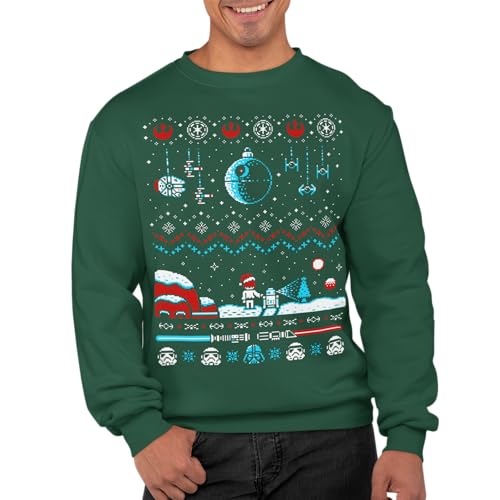 Graphic Impact Inspired Space War Theme Galaxy Spray Ugly Xmas Jumper Xmas Sweatshirt Adults Unisex Sweater Christmas Jumper, flaschengrün, L von Graphic Impact