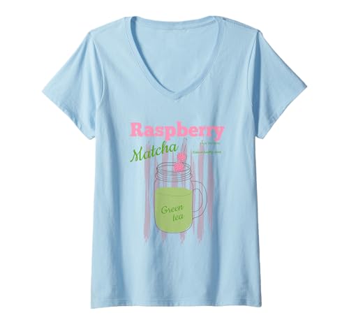 Damen Matcha Raspberry T-Shirt mit V-Ausschnitt Damen Matcha Raspberry T-Shirt mit V-Ausschnitt von Graphic Tees