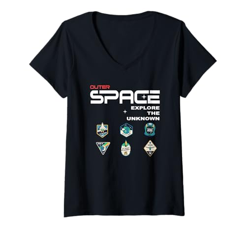 Damen Space Explore The Unknown T-Shirt mit V-Ausschnitt von Graphic Tees