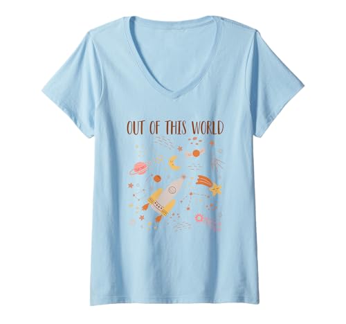 Damen Space Out Of This World T-Shirt mit V-Ausschnitt von Graphic Tees
