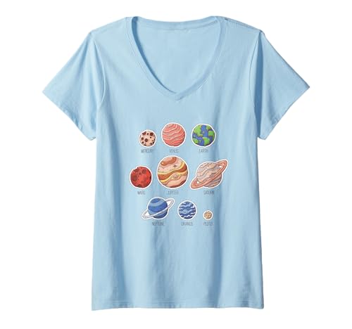 Damen Space Solar System T-Shirt mit V-Ausschnitt Damen Space Solar System T-Shirt mit V-Ausschnitt von Graphic Tees