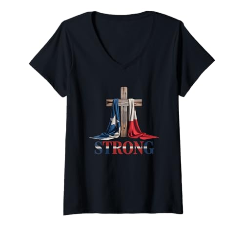 Damen Texas Strong Cross Christliche Patriotische Religion T-Shirt mit V-Ausschnitt Damen Texas Strong Cross Christliche Patriotische Religion T-Shirt mit V-Ausschnitt von Graphic for Believers and Texans