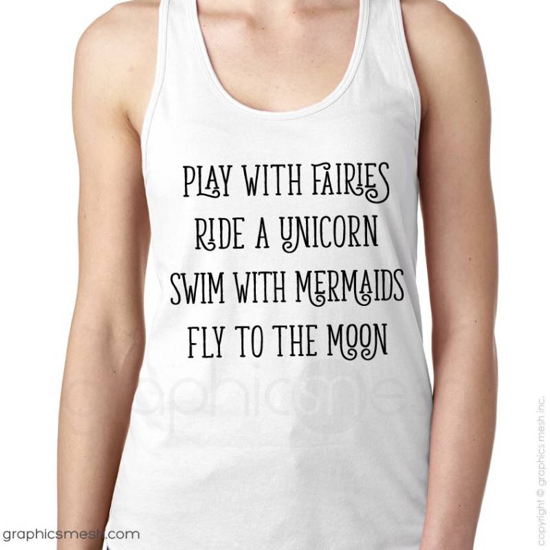 Tank-Top "Spielen Mit Feen & Einhörner" Damen Racerback Shirt-Typografie Inspirieren von GraphicsMesh